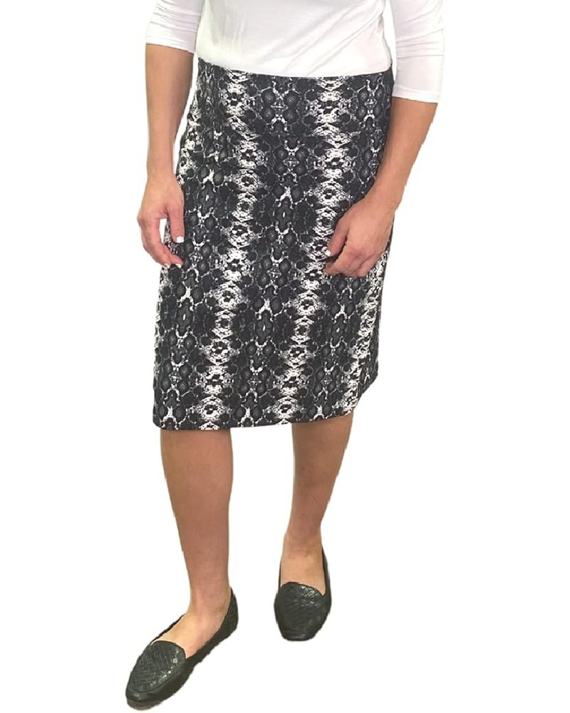 Modest Knee Length Pencil Skirt for Women in Lightweight Cotton Spandex Black Snake Print $14.10 Skirts