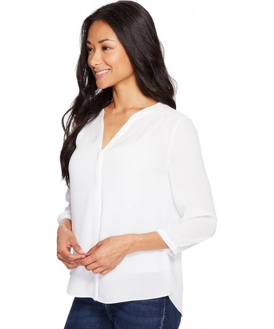 Women's Petite Size 3/4 Sleeve Pintuck Blouse Optic White $24.55 Blouses