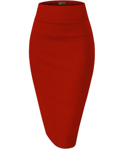 Women Premium Nylon Ponte Stretch Office Pencil Skirt High Waist Made in The USA Below Knee 1073t-red $12.00 Skirts