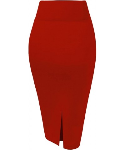 Women Premium Nylon Ponte Stretch Office Pencil Skirt High Waist Made in The USA Below Knee 1073t-red $12.00 Skirts