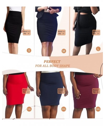 Women Premium Nylon Ponte Stretch Office Pencil Skirt High Waist Made in The USA Below Knee 1073t-red $12.00 Skirts