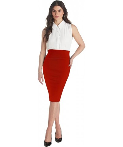 Women Premium Nylon Ponte Stretch Office Pencil Skirt High Waist Made in The USA Below Knee 1073t-red $12.00 Skirts