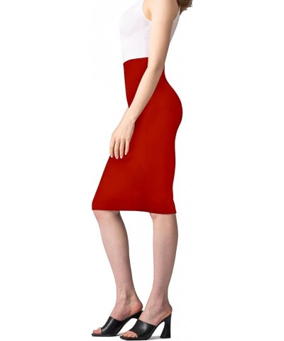 Women Premium Nylon Ponte Stretch Office Pencil Skirt High Waist Made in The USA Below Knee 1073t-red $12.00 Skirts