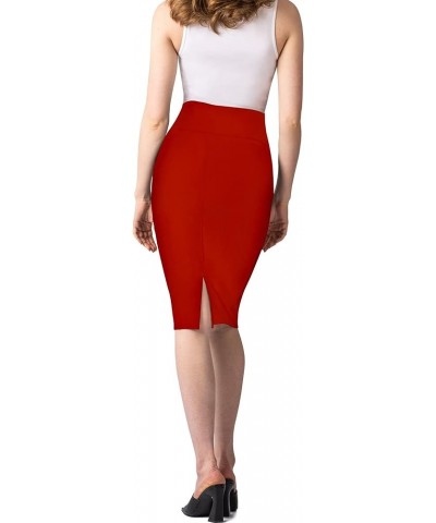 Women Premium Nylon Ponte Stretch Office Pencil Skirt High Waist Made in The USA Below Knee 1073t-red $12.00 Skirts