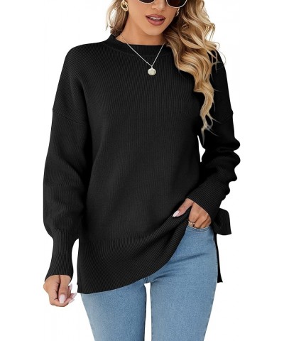 Womens Oversized Sweaters 2023 Fall Crew Neck Long Sleeve Ribbed Knit Slouchy Side Slit Pullover Tunic Tops Black $11.88 Swea...