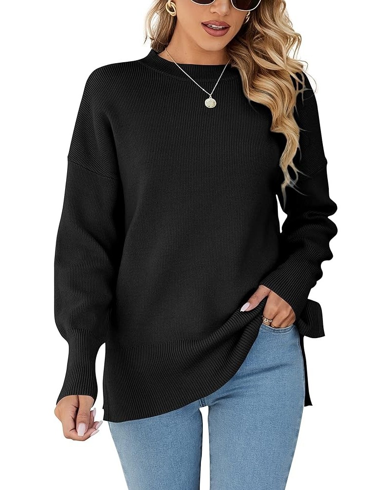 Womens Oversized Sweaters 2023 Fall Crew Neck Long Sleeve Ribbed Knit Slouchy Side Slit Pullover Tunic Tops Black $11.88 Swea...