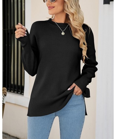 Womens Oversized Sweaters 2023 Fall Crew Neck Long Sleeve Ribbed Knit Slouchy Side Slit Pullover Tunic Tops Black $11.88 Swea...