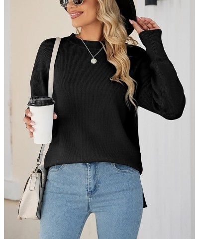 Womens Oversized Sweaters 2023 Fall Crew Neck Long Sleeve Ribbed Knit Slouchy Side Slit Pullover Tunic Tops Black $11.88 Swea...