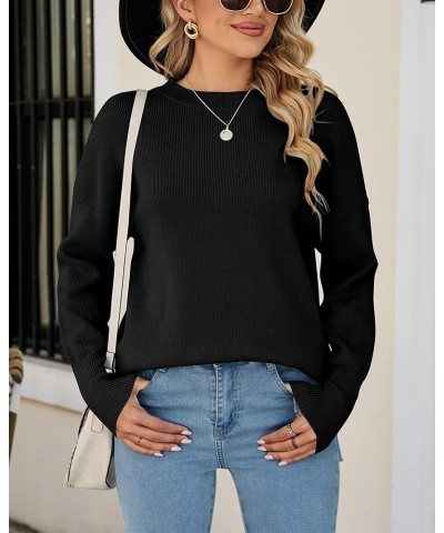 Womens Oversized Sweaters 2023 Fall Crew Neck Long Sleeve Ribbed Knit Slouchy Side Slit Pullover Tunic Tops Black $11.88 Swea...