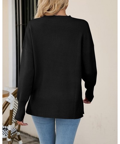 Womens Oversized Sweaters 2023 Fall Crew Neck Long Sleeve Ribbed Knit Slouchy Side Slit Pullover Tunic Tops Black $11.88 Swea...