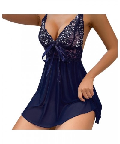 Valentines Lingerie for Women Sexy V-Neck Lingerie Lace Babydoll Mesh Chemise Nightwear Outfits S-2XL Z01-blue $4.69 Baby Dolls