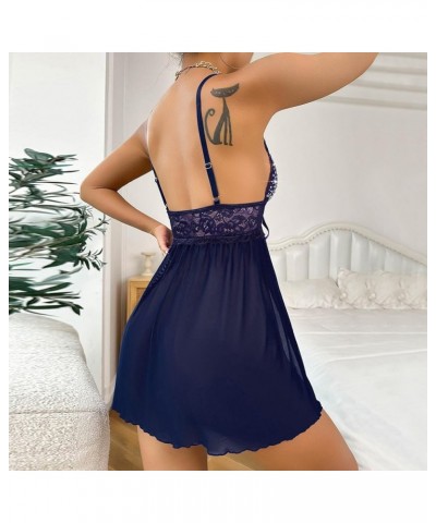 Valentines Lingerie for Women Sexy V-Neck Lingerie Lace Babydoll Mesh Chemise Nightwear Outfits S-2XL Z01-blue $4.69 Baby Dolls