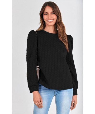 Women's Puff Sleeve Sweatshirts 2023 Fall Fashion Casual Crewneck Solid Twist Texture Pullover Tops Black $25.36 Hoodies & Sw...