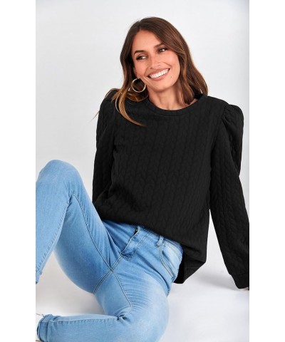 Women's Puff Sleeve Sweatshirts 2023 Fall Fashion Casual Crewneck Solid Twist Texture Pullover Tops Black $25.36 Hoodies & Sw...