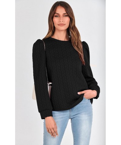 Women's Puff Sleeve Sweatshirts 2023 Fall Fashion Casual Crewneck Solid Twist Texture Pullover Tops Black $25.36 Hoodies & Sw...