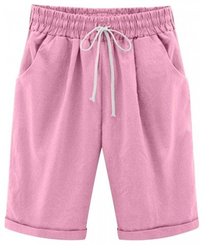 Running Shorts for Women Pack, Women's Drawstring Linen Bermuda Shorts for Women Elastic Waist Summer Cotton Short Pink $9.03...