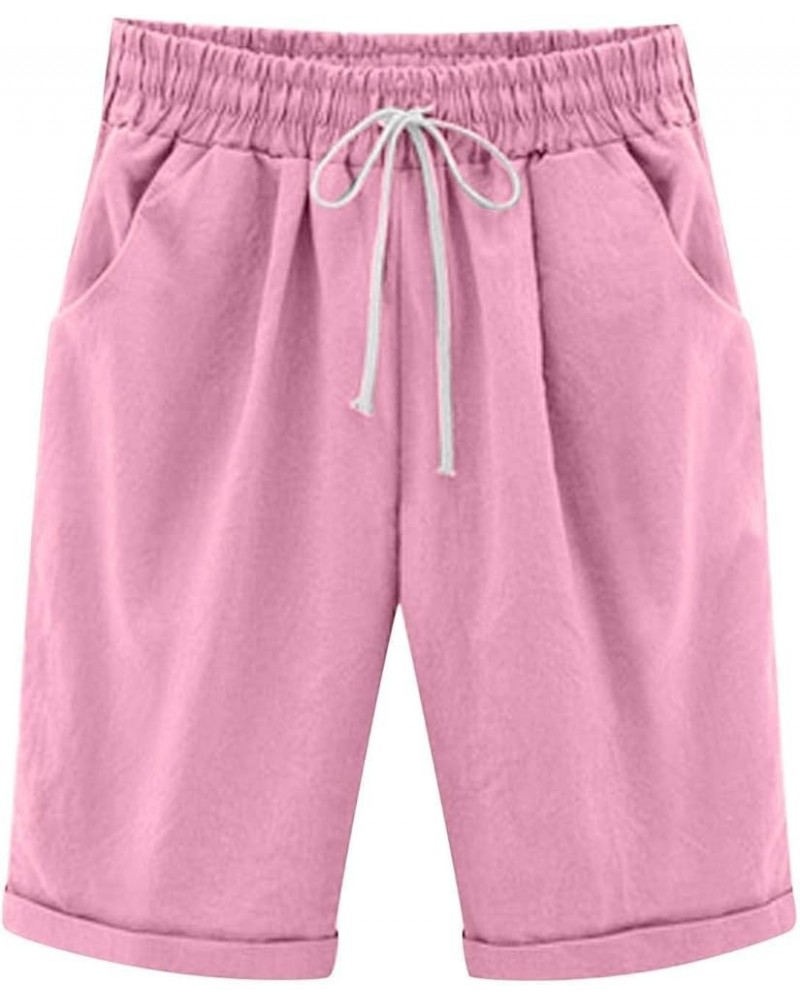 Running Shorts for Women Pack, Women's Drawstring Linen Bermuda Shorts for Women Elastic Waist Summer Cotton Short Pink $9.03...