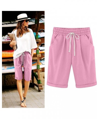 Running Shorts for Women Pack, Women's Drawstring Linen Bermuda Shorts for Women Elastic Waist Summer Cotton Short Pink $9.03...