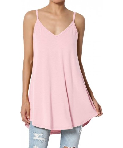 Women's Scoop V Neck Stretch Draped Jersey Flared Camisole Tunic Top Dusty Pink $9.50 Tanks