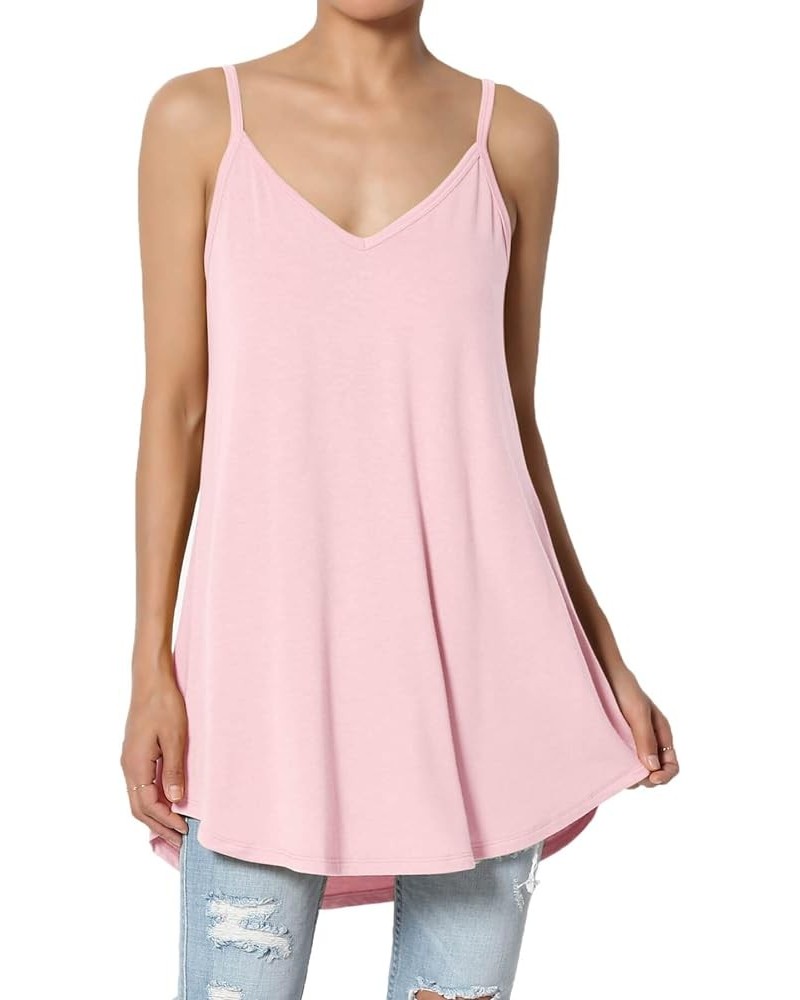 Women's Scoop V Neck Stretch Draped Jersey Flared Camisole Tunic Top Dusty Pink $9.50 Tanks