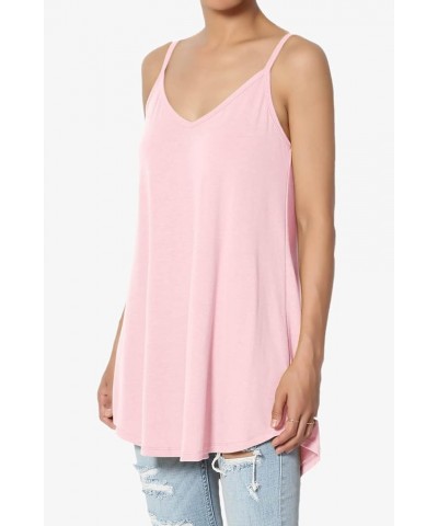 Women's Scoop V Neck Stretch Draped Jersey Flared Camisole Tunic Top Dusty Pink $9.50 Tanks