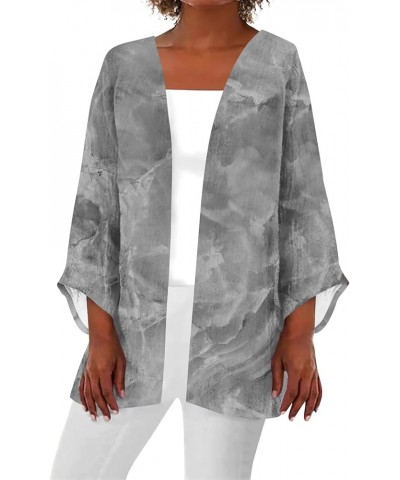 Womens 2024 Summer Floral Printed Cardigan Long Sleeve Kimono Loose Cover Up Casual Blouse Tops Cruise Outfits D Light Gray $...