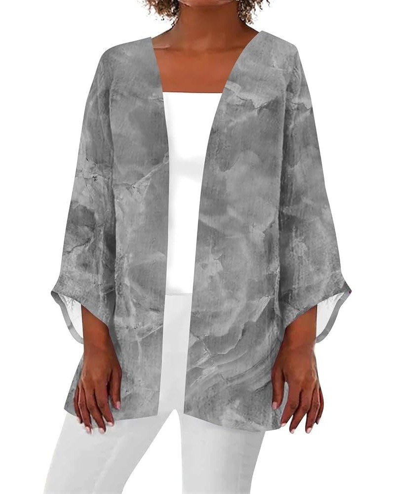 Womens 2024 Summer Floral Printed Cardigan Long Sleeve Kimono Loose Cover Up Casual Blouse Tops Cruise Outfits D Light Gray $...