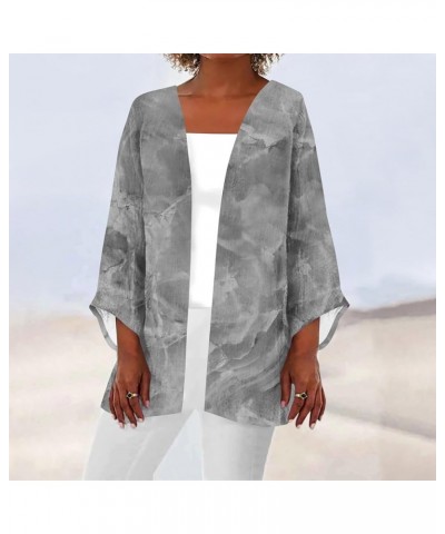 Womens 2024 Summer Floral Printed Cardigan Long Sleeve Kimono Loose Cover Up Casual Blouse Tops Cruise Outfits D Light Gray $...