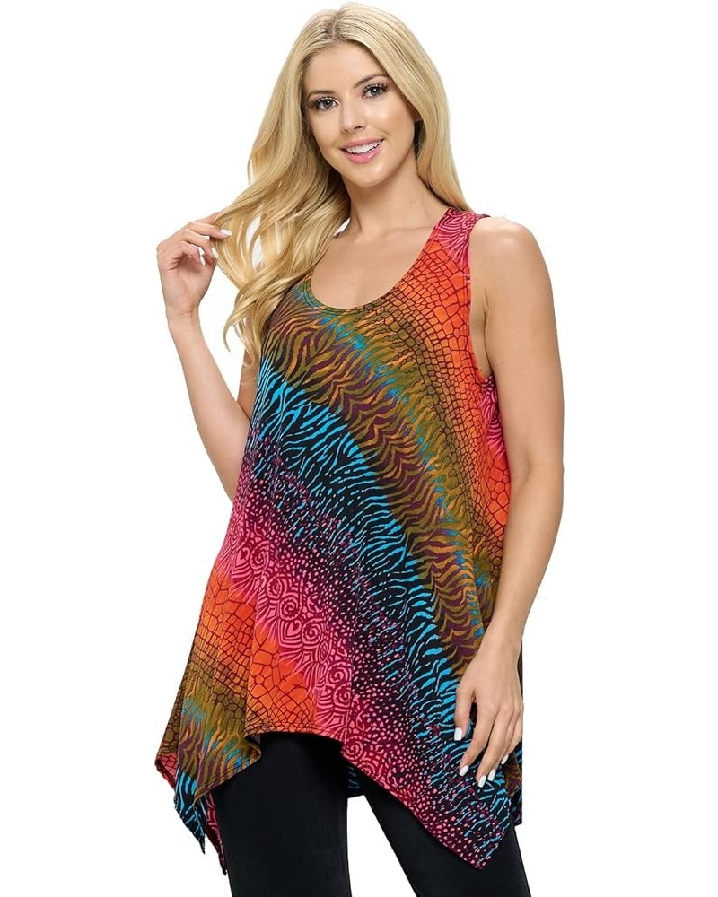 Women's Print Tank Top - Sleeveless Shark Bite Hem Scoop Neck Tunic Casual T Shirts W182 Multi $16.28 Tanks