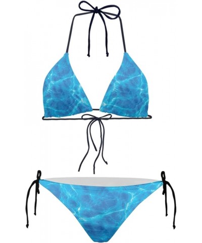 Triangle Bikini Sets for Women Halter String Tie Swimwear Bathing Suit Beach Travel Party Blue Water $12.87 Swimsuits