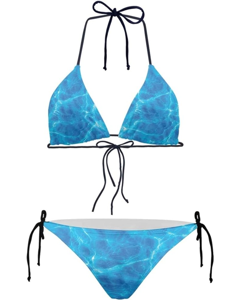 Triangle Bikini Sets for Women Halter String Tie Swimwear Bathing Suit Beach Travel Party Blue Water $12.87 Swimsuits