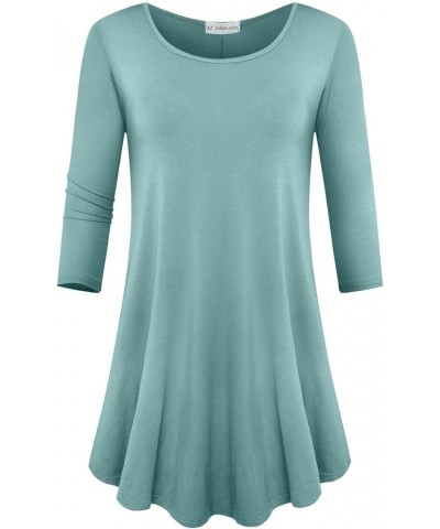 Womens 3/4 Sleeve Loose Fit Swing Tunic Tops Basic T Shirt Grayish Green $13.74 Tops