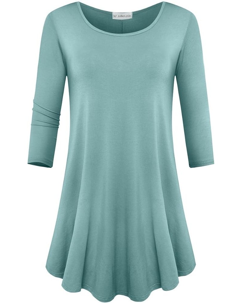 Womens 3/4 Sleeve Loose Fit Swing Tunic Tops Basic T Shirt Grayish Green $13.74 Tops