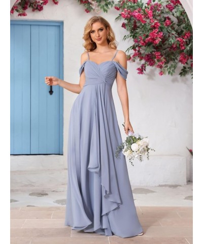 Women's Cold Shoulder Bridesmaid Dresses Long with Slit Chiffon Ruffles Pleats Formal Party Dress YJ174 Yellow $26.25 Dresses