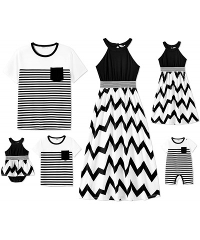 Family Matching Outfits Mommy and Me Dress Striped Maxi Dresses and Short-Sleeve T-Shirts Set Men Halter $17.35 Dresses