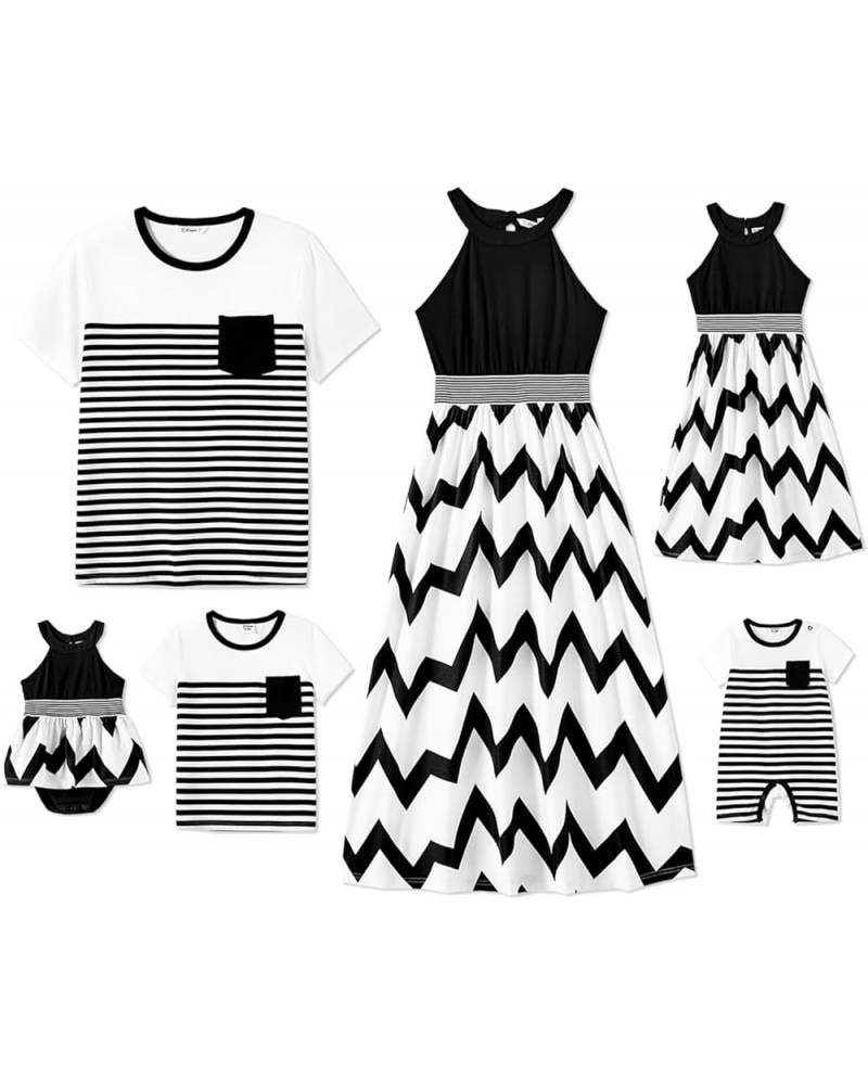 Family Matching Outfits Mommy and Me Dress Striped Maxi Dresses and Short-Sleeve T-Shirts Set Men Halter $17.35 Dresses