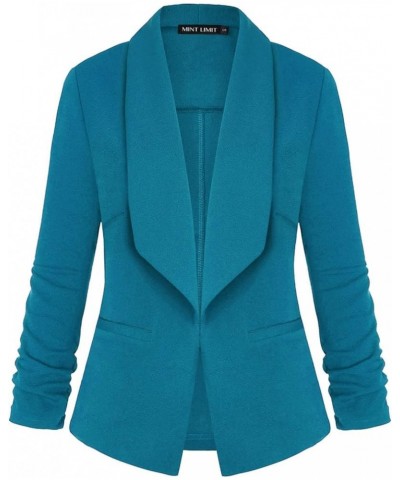 Womens Casual Blazer Pockets Open Front Cardigan Work Office Jacket 3/4 Sleeve Turquoise Green $24.77 Blazers