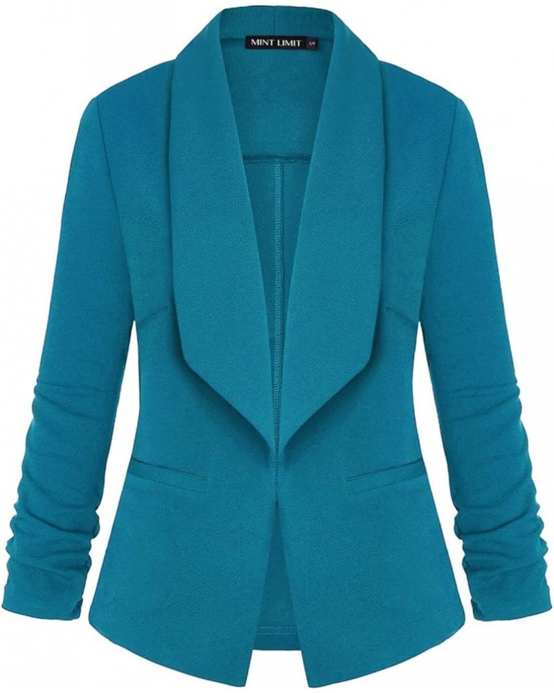 Womens Casual Blazer Pockets Open Front Cardigan Work Office Jacket 3/4 Sleeve Turquoise Green $24.77 Blazers