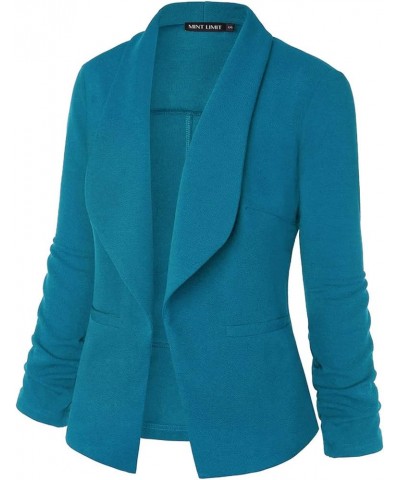 Womens Casual Blazer Pockets Open Front Cardigan Work Office Jacket 3/4 Sleeve Turquoise Green $24.77 Blazers