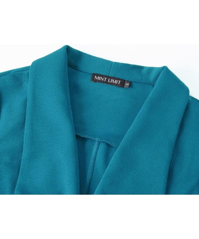 Womens Casual Blazer Pockets Open Front Cardigan Work Office Jacket 3/4 Sleeve Turquoise Green $24.77 Blazers