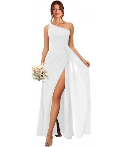 Bridesmaid Dresses for Women Long Chiffon One Shoulder Formal Dresses with Slit Pleated Evening Party Dress White $38.99 Dresses