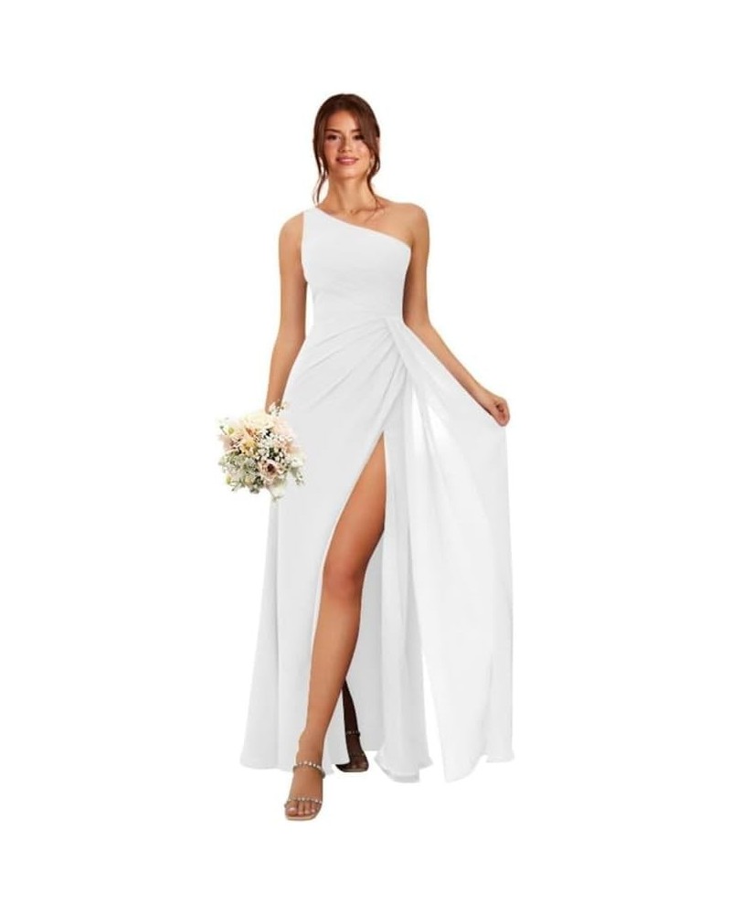 Bridesmaid Dresses for Women Long Chiffon One Shoulder Formal Dresses with Slit Pleated Evening Party Dress White $38.99 Dresses