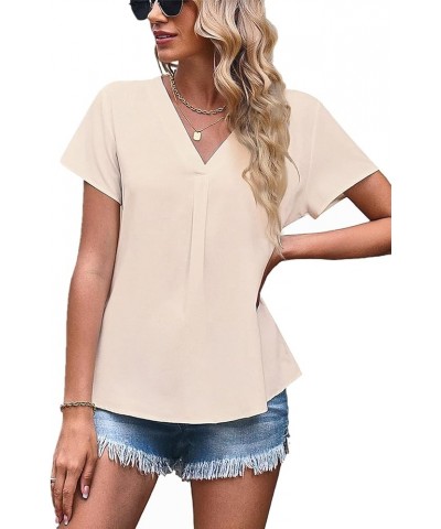 Women Dressy V Neck Business Casual Pleated Blouse Tshirt B Apricot $11.79 Blouses