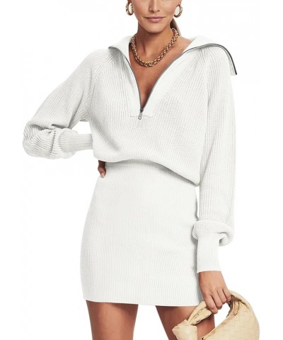 Women's Casual Long Sleeve Bodycon Sweater Dresses Fall Half Zip V Neck Slim Fit Ribbed Knitted Mini Dress White $27.72 Sweaters