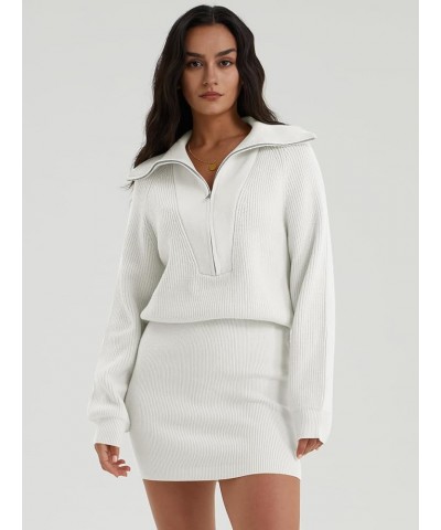 Women's Casual Long Sleeve Bodycon Sweater Dresses Fall Half Zip V Neck Slim Fit Ribbed Knitted Mini Dress White $27.72 Sweaters