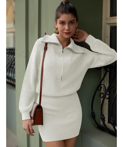 Women's Casual Long Sleeve Bodycon Sweater Dresses Fall Half Zip V Neck Slim Fit Ribbed Knitted Mini Dress White $27.72 Sweaters