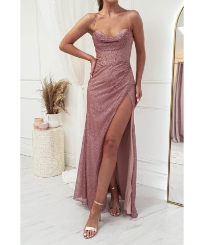 Sparkly Sequin Cocktail Prom Dress Ruch Spaghetti Straps Backless Mermaid Corset Formal Evening Party Gown Rose Gold $28.20 D...