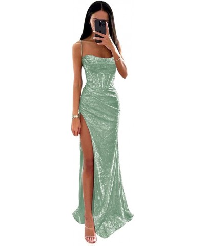 Sparkly Sequin Cocktail Prom Dress Ruch Spaghetti Straps Backless Mermaid Corset Formal Evening Party Gown Rose Gold $28.20 D...