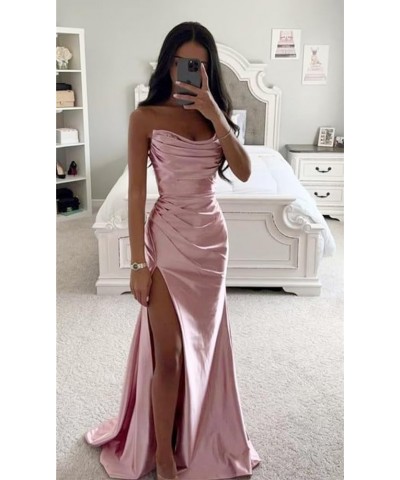 Off Shoulder Wrap Bridesmaid Dresses for Wedding Satin Fitted Formal Evening Gowns with Slit Silver $38.42 Dresses