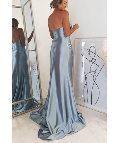 Off Shoulder Wrap Bridesmaid Dresses for Wedding Satin Fitted Formal Evening Gowns with Slit Silver $38.42 Dresses